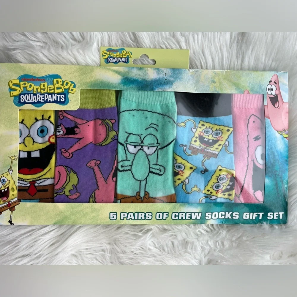 🆕 SpongeBob SquarePants Men’s Socks Gift Set 5 Pairs Crew Socks